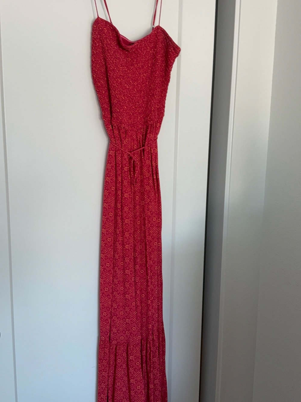 Free People Red Patterned Spaghetti-Strap Maxi Jumpsuit